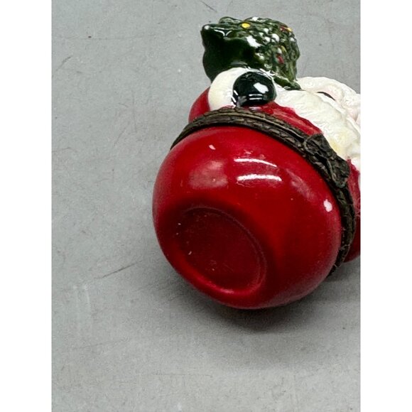 Vintage Santa Claus Trinket Box With Christmas Tree & Pipe Hand-Painted Ceramic - Picture 6 of 7